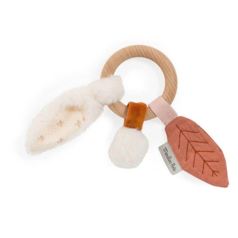 Moulin Roty Apres la Pluie Rabbit Wood Ring Rattle