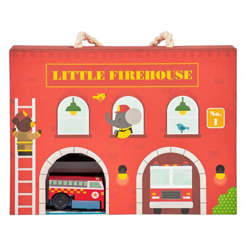 Petit Collage- Firehouse Wind Up and Go Playset