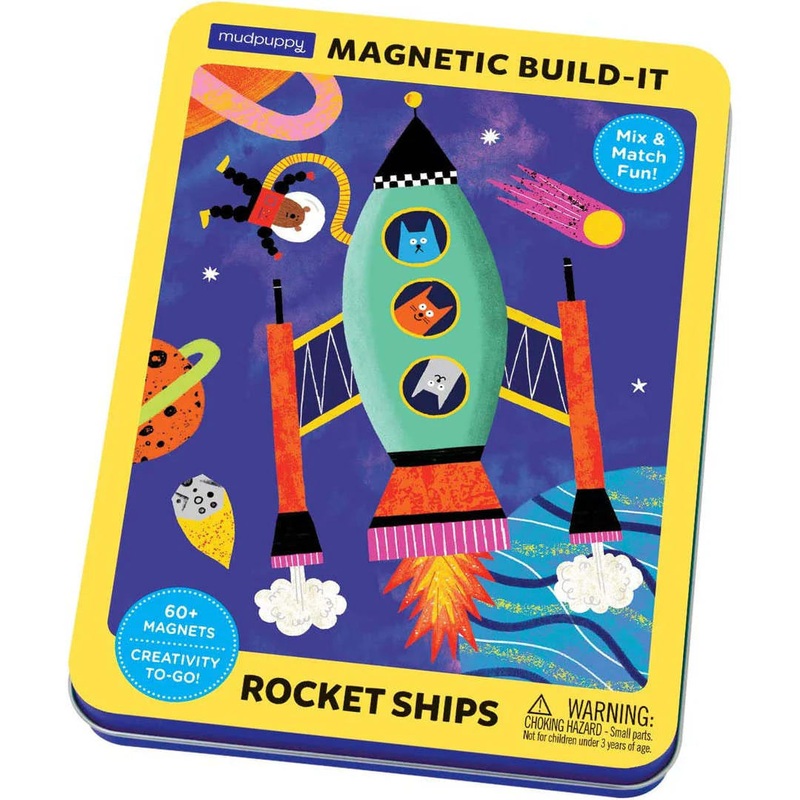 Mudpuppy Magnetic Tin Play Sets | Rocket Ships Magnetic Build-it