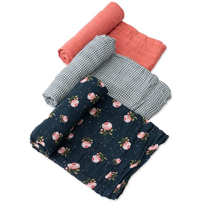 Little Unicorn 3 pack Cotton Muslin Swaddles Dark Rosewater