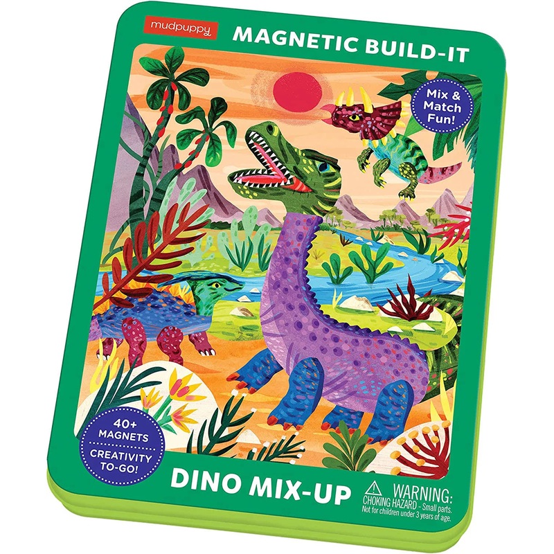 Mudpuppy Magnetic Tin Play Sets | Dino Mix-Up Magnetic Build-It