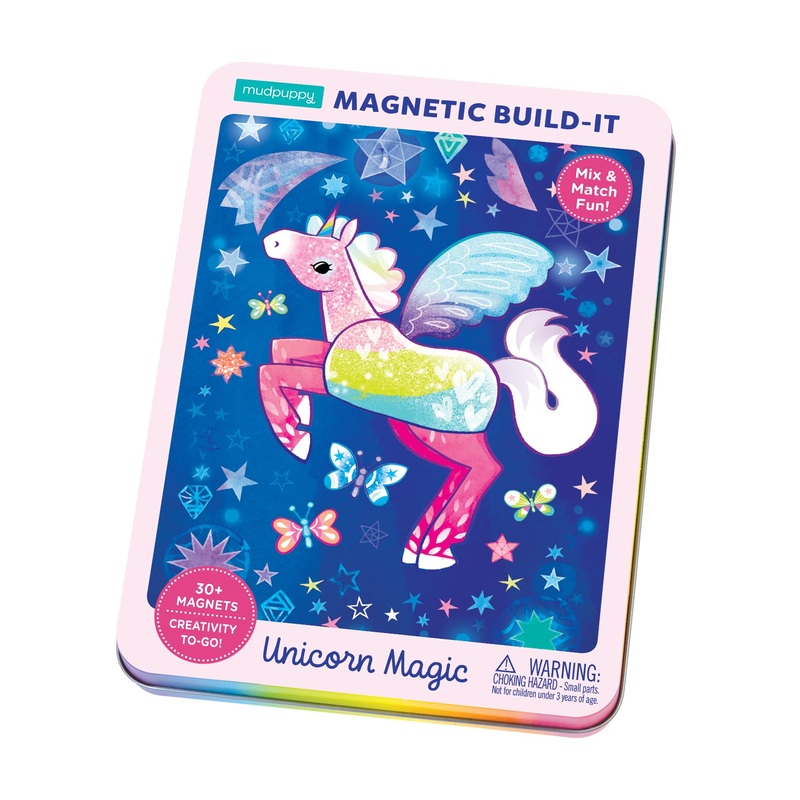 Mudpuppy Magnetic Tin Play Sets | Unicorn Magic Magnetic Build-it