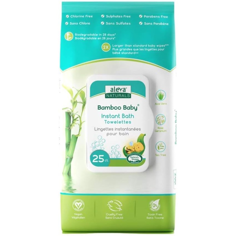 Aleva Bamboo Baby Instant Bath Towelettes (25 count)