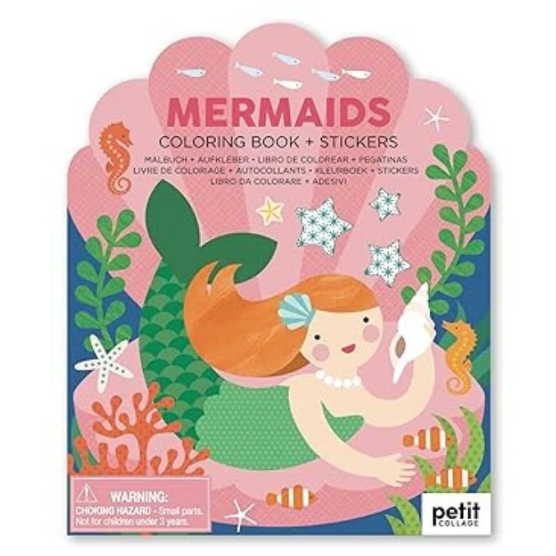 Petit Collage Colouring Book with Stickers | Mermaids