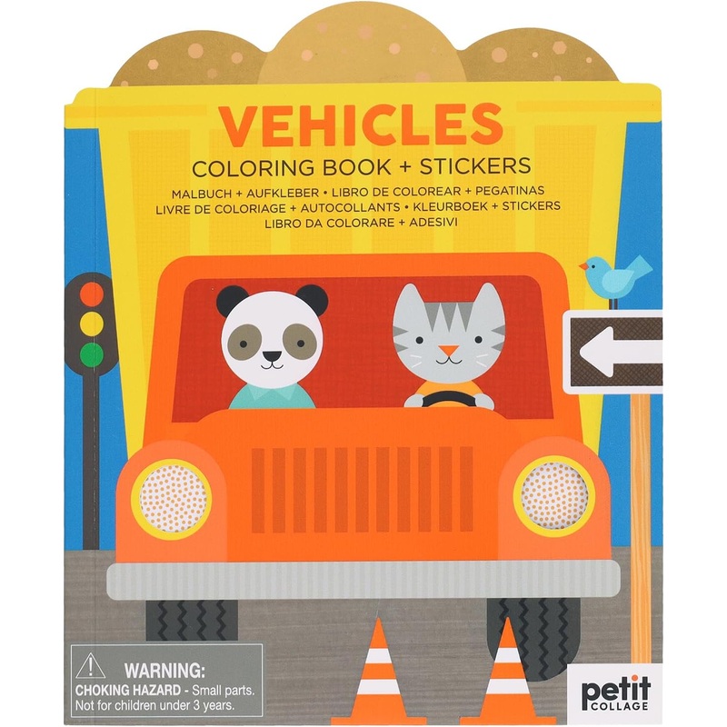 Petit Collage Colouring Book with Stickers | Vehicles