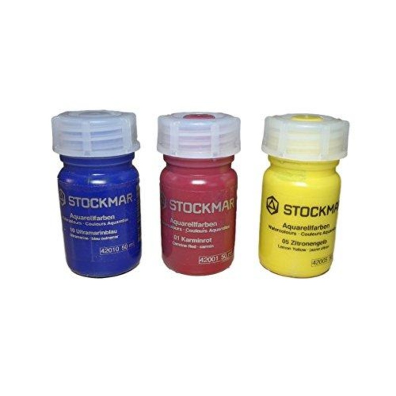 STOCKMAR Bundle – Watercolor Paint: 3 Primary Color Assortment 50 ML (Carmine Red, Lemon Yellow, Ultramarine Blue)