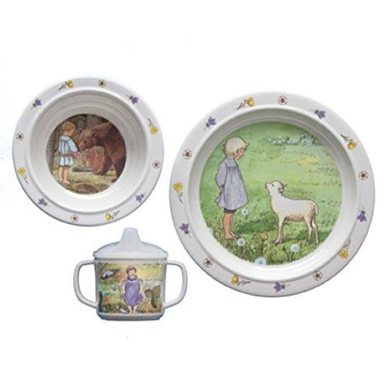 Elsa Beskow Mors Lilla Olle(Swedish Song) 3-piece Melamine Dish Set