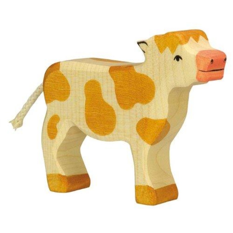 Holztiger Calf Standing Toy Figure, Brown Spotted