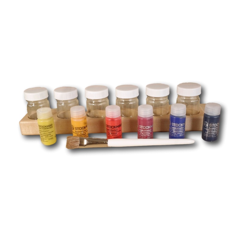 Six Jar Paint Holder with Stockmar Liquid Watercolor Paints & Paint Brush