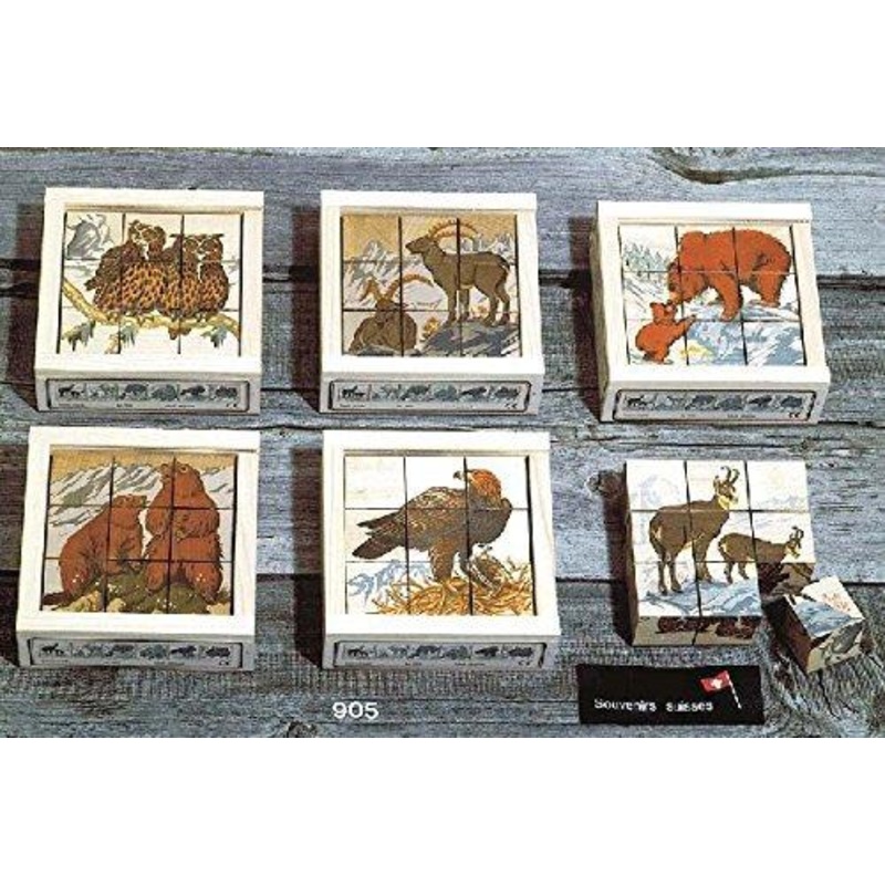 Atelier Fischer Wooden Block Cube Puzzle in Wooden Case – Wild Animals (9 Pieces)