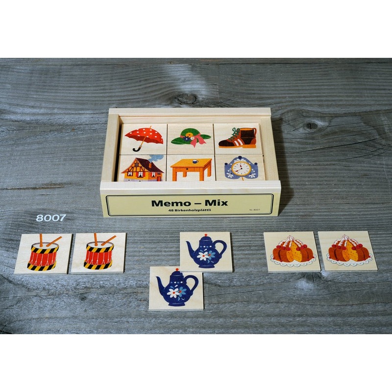 Atelier Fischer Memo Mix Game in Wooden Box (24 Tiles / 4 Wooden Playing Boards)