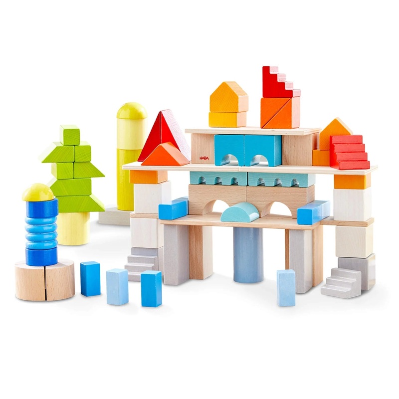 Colorful Wooden Haba Building Blocks – 85 pcs