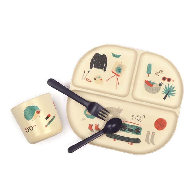 Illustrated Bamboo Kid Dinner Set | Royal Blue