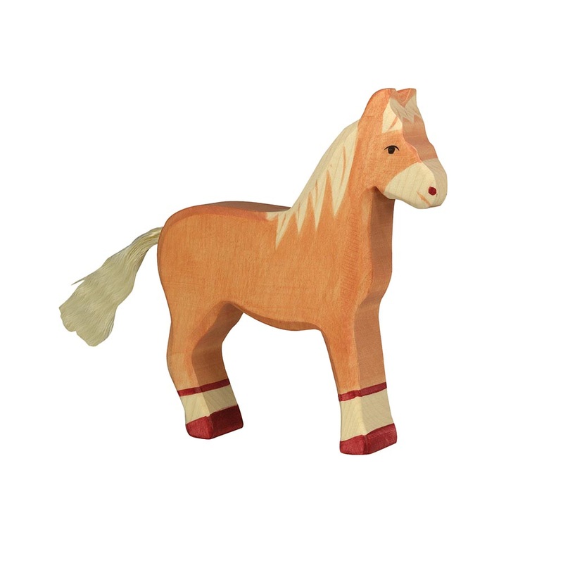 Standing Light Brown Horse Wooden Figure