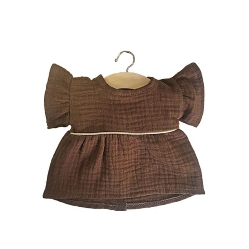 Daisy Double Gauze Cotton Dress with Piping | Chocolate for Minikane x Gordis Dolls