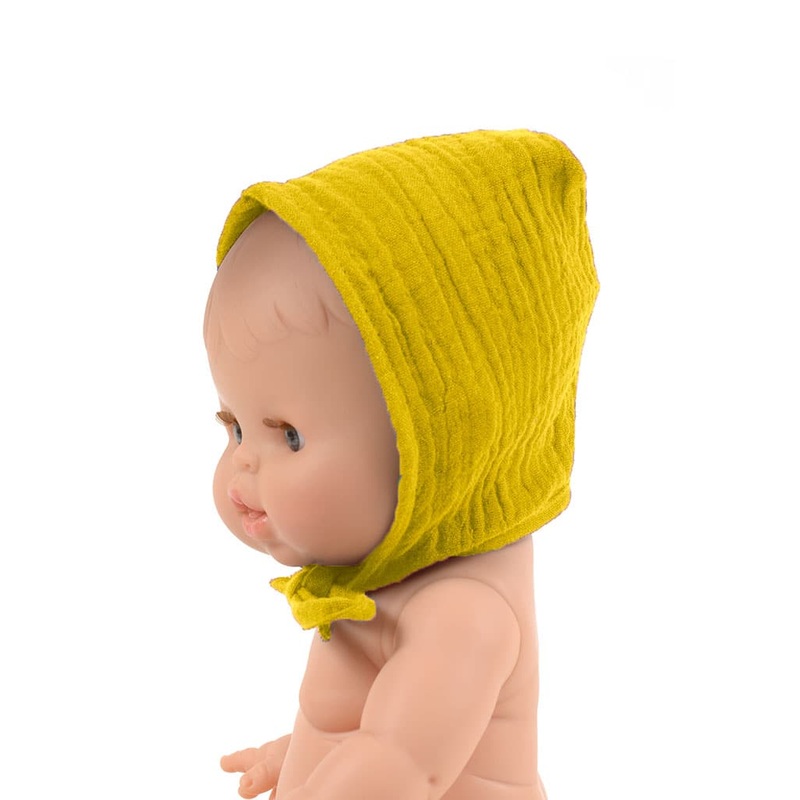 Round Bonnet Double Gauze Cotton in Mustard for Gordis Dolls by Minikane