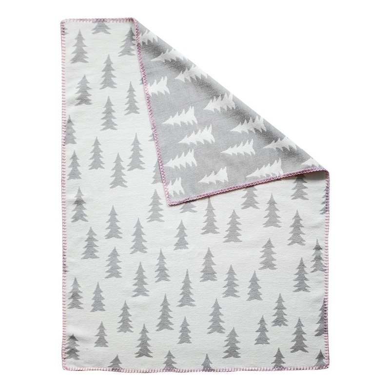 Fine Little Day Gran Woven Child Blanket | Grey/White with Pink Trim