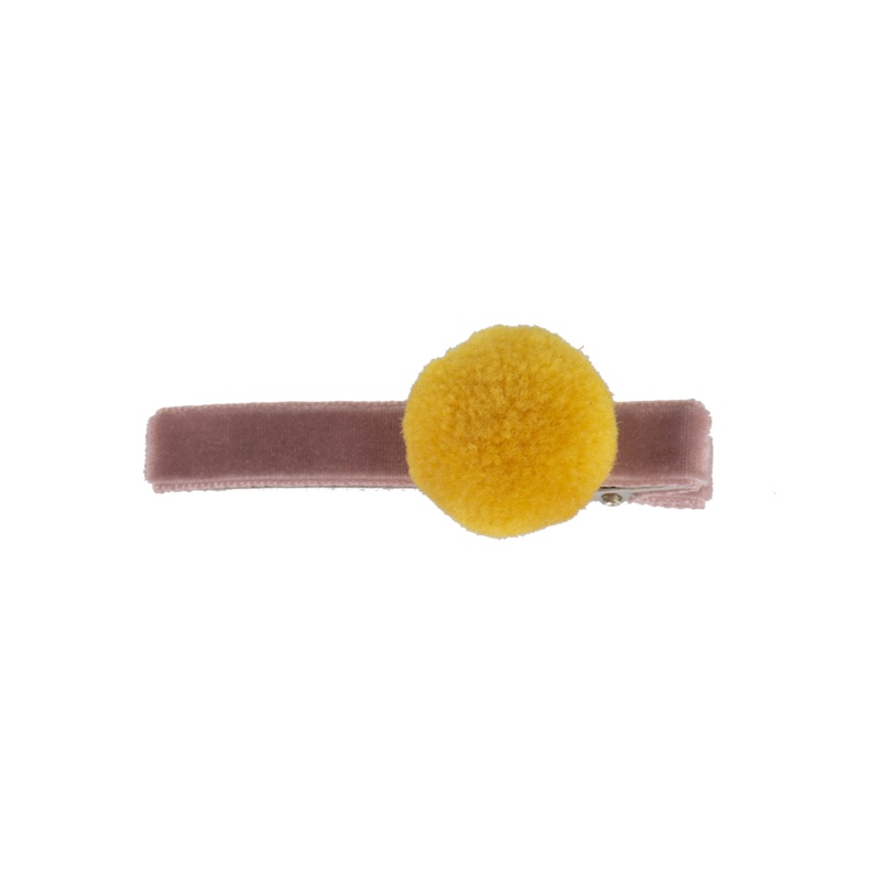 Alligator Hair Clip in Dusty Pink with Yellow Pom Pom by Bon Dep