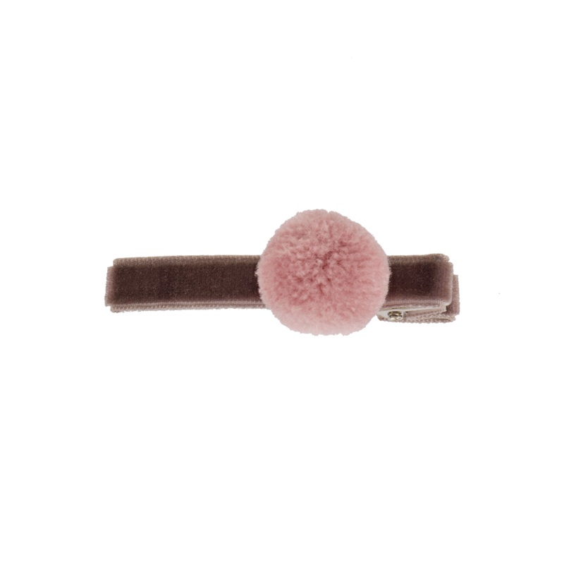 Alligator Hair Clip in Muldvarp with Dusty Pink Pom Pom by Bon Dep