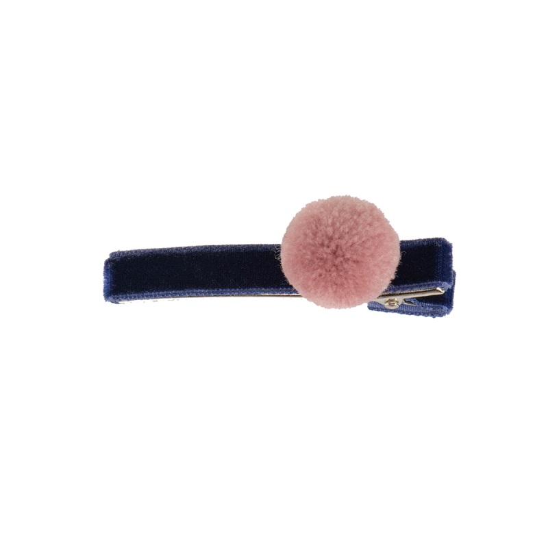 Alligator Hair Clip in Navy with Dusty Pink Pom Pom by Bon Dep