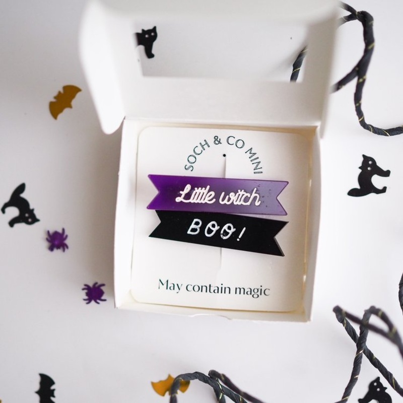 Boo / Little Witch Acrylic Hair Clip Set