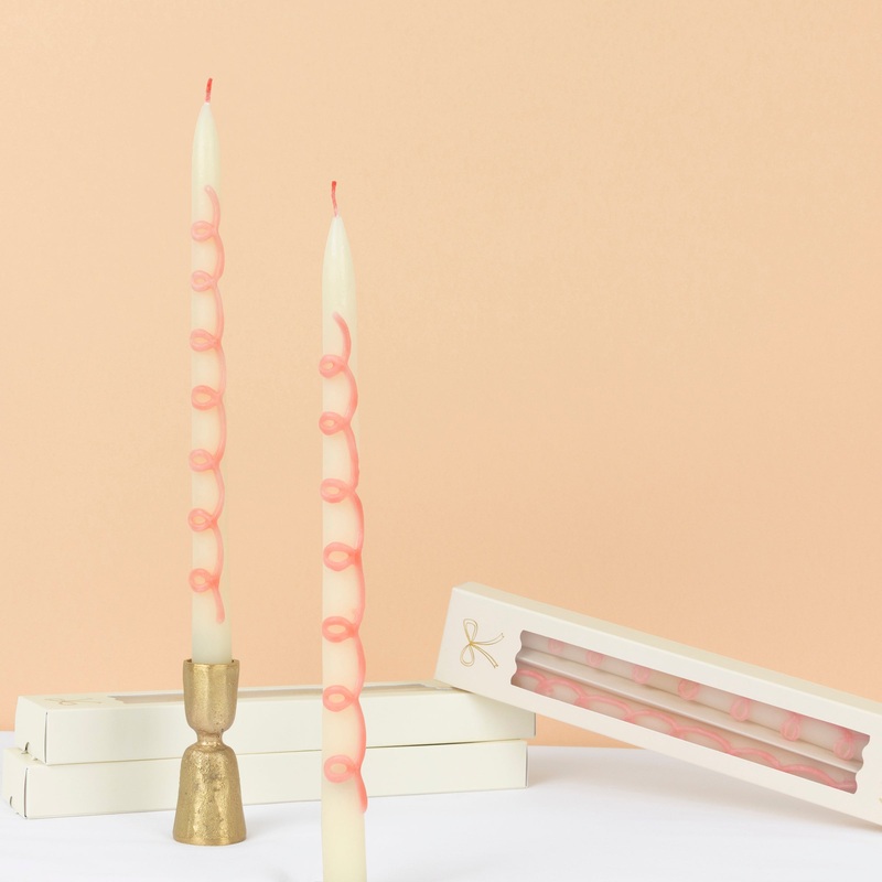 Pink Swirl Taper Candles (x 2)