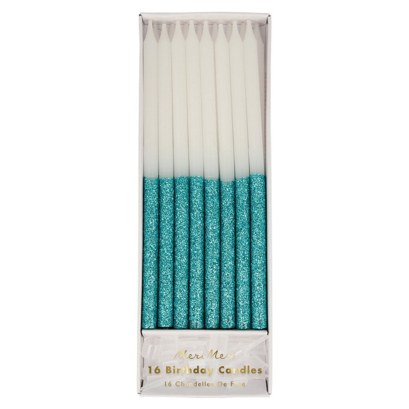 Blue Glitter Dipped Candles (x 16)