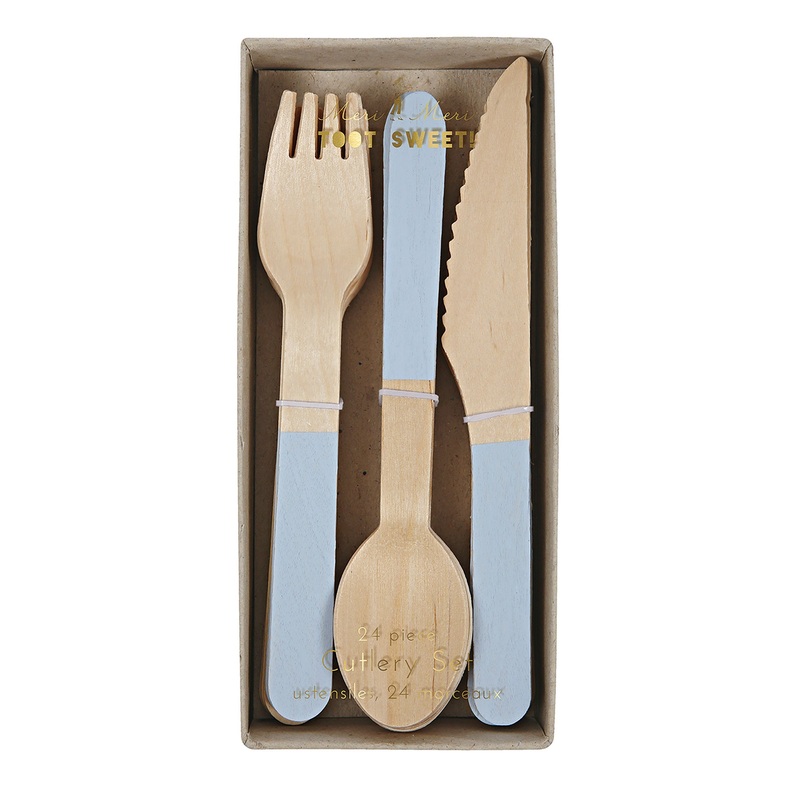 Blue Wooden Cutlery Set (x 24)