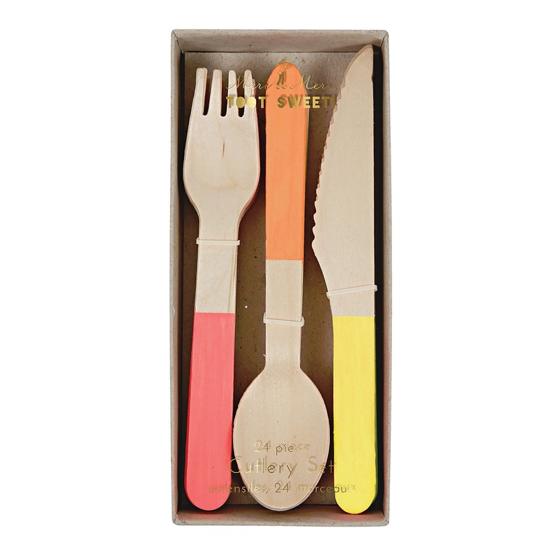 Neon Wooden Cutlery Set (x 24)