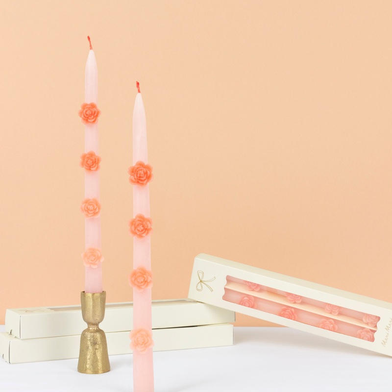 Pink Flower Taper Candles (x 2)