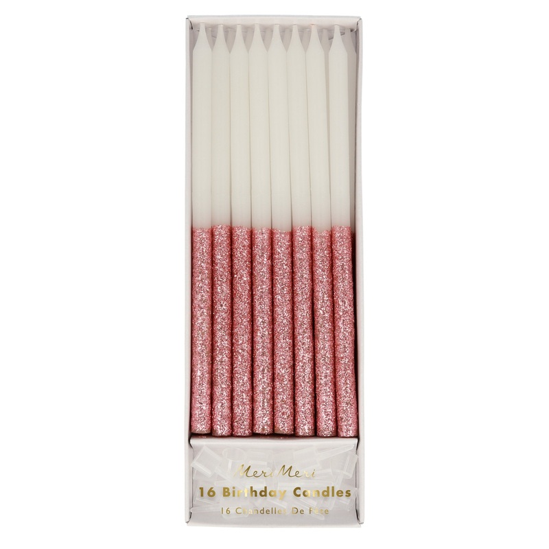 Dusky Pink Glitter Dipped Candles (x 16)