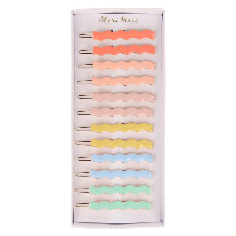 Enamel Wavy Hair Clips (x 12)