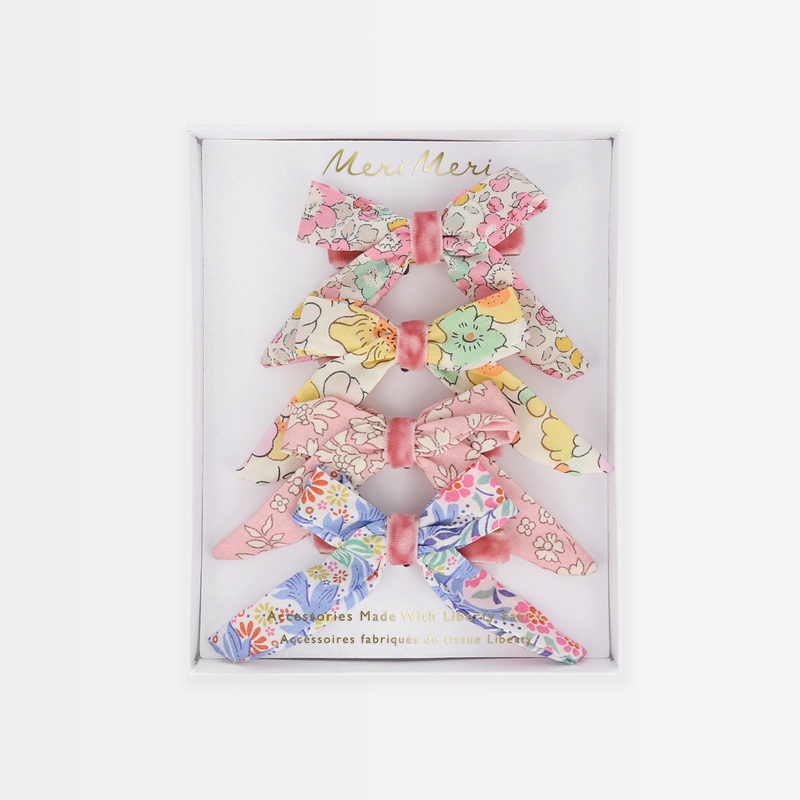 Floral Pattern Bow Hair Clips (x 4)