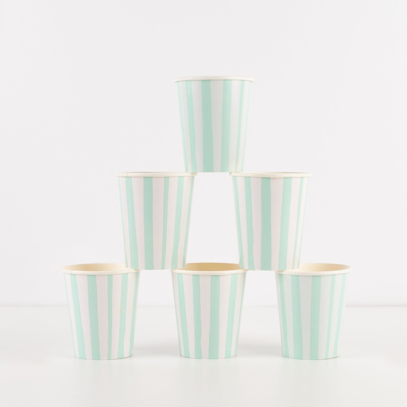 Mint Stripe Cups (x 8)
