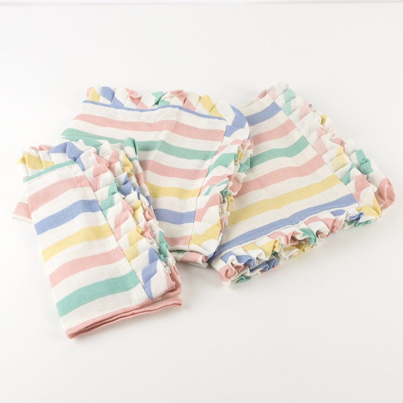 Multi Stripe Ruffle Fabric Napkins (x 4)