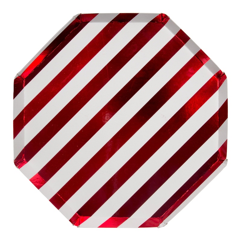 Shiny Red Stripe Dinner Plates (x 8)