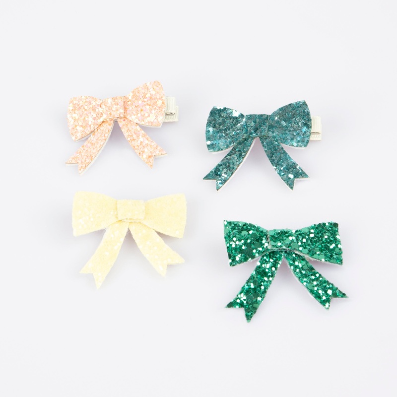 Glitter Bow Hair Clips (x 4)