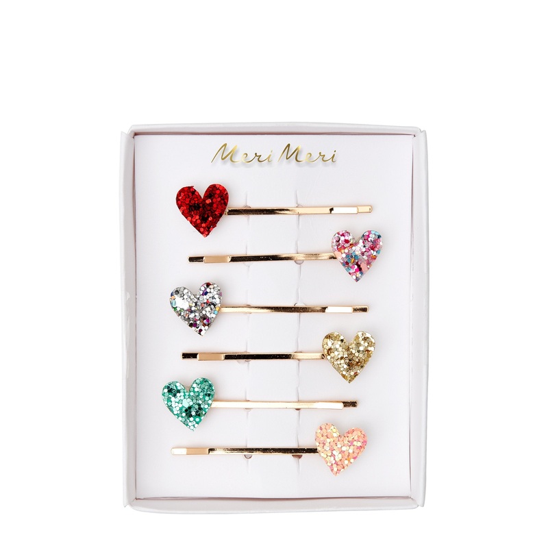 Glitter Heart Hair Slides (x 6)