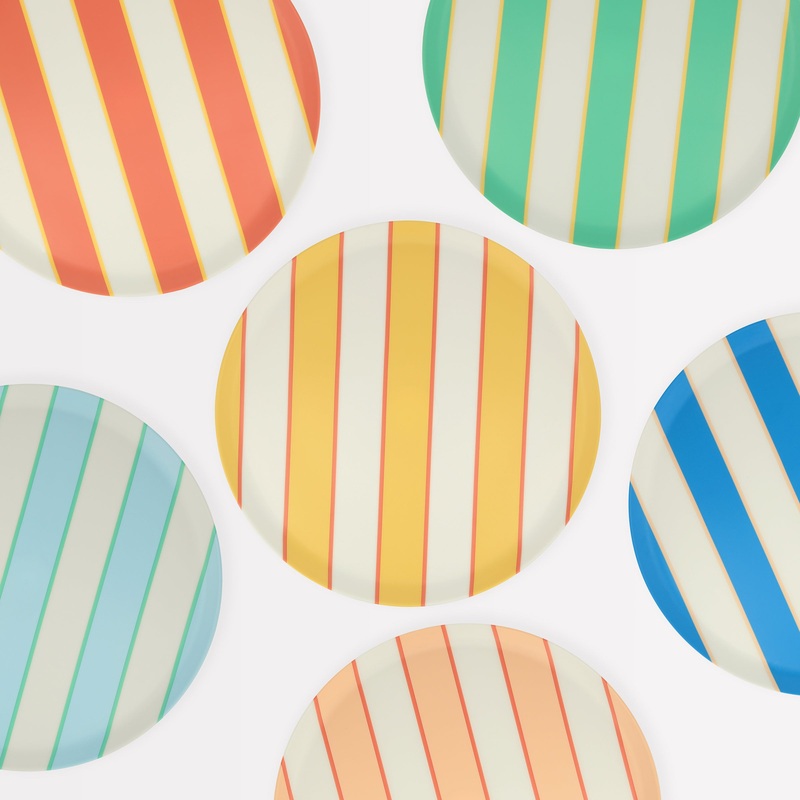 Mixed Stripe Reusable Large Plates (x 6)