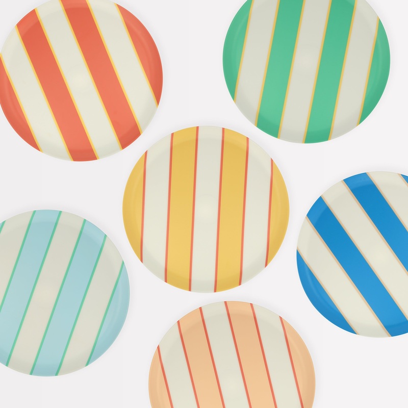Mixed Stripe Reusable Small Plates (x 6)