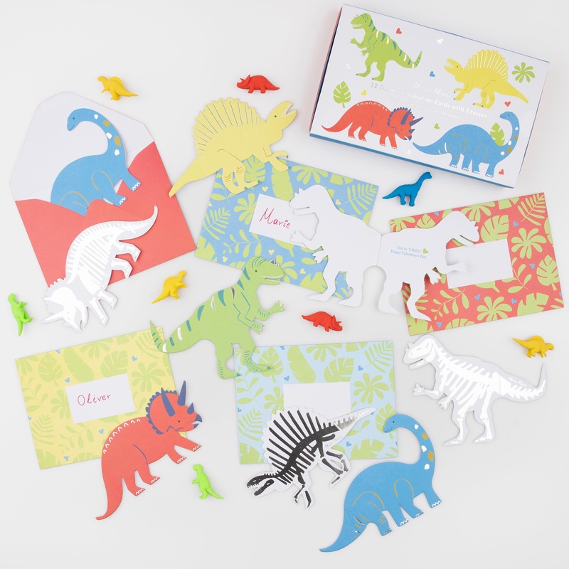 Dinosaurs Kids Valentine’s Cards & Erasers Set (x 12)