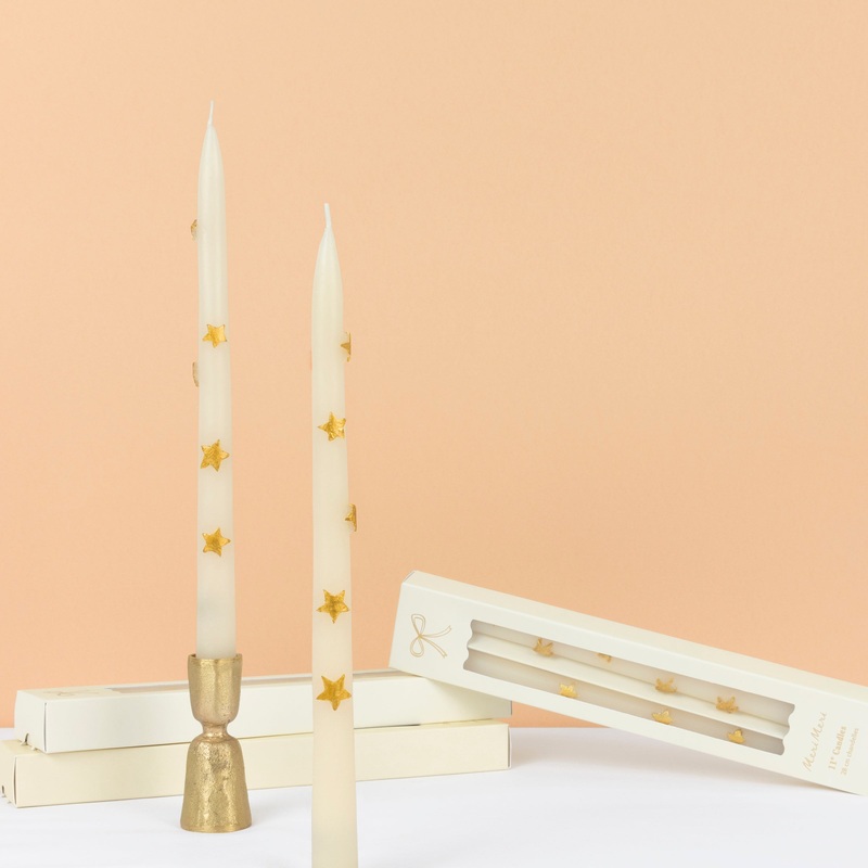 Gold Star Taper Candles (x 2)