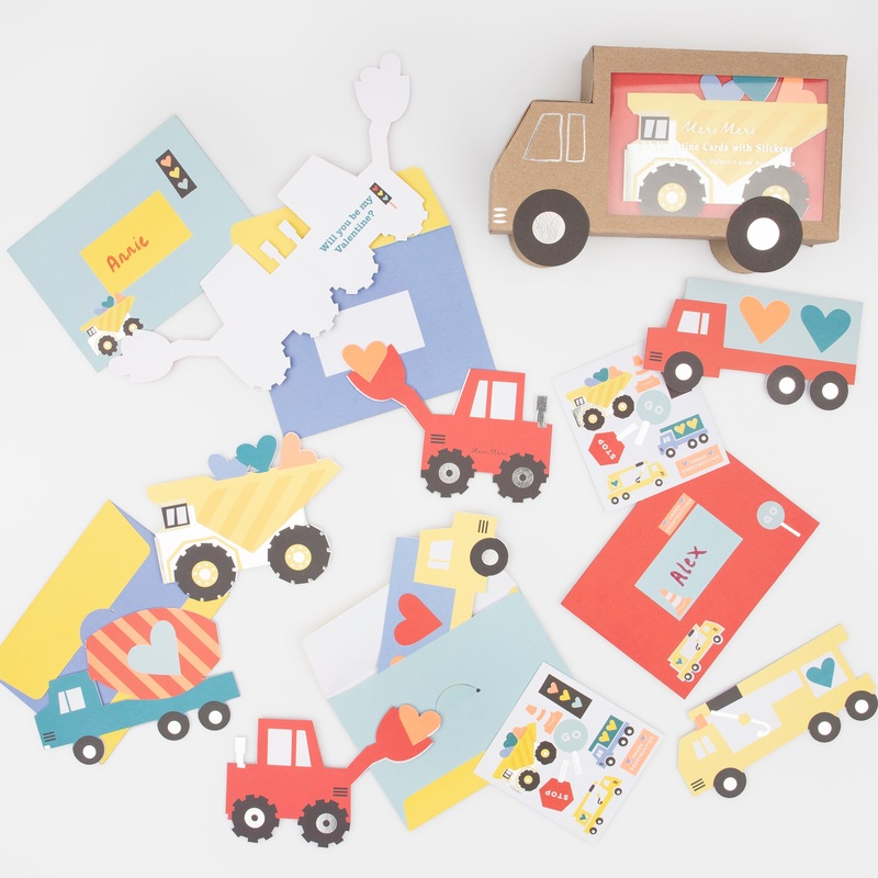 Truck Kids Valentine’s Cards & Stickers Set (x 24)