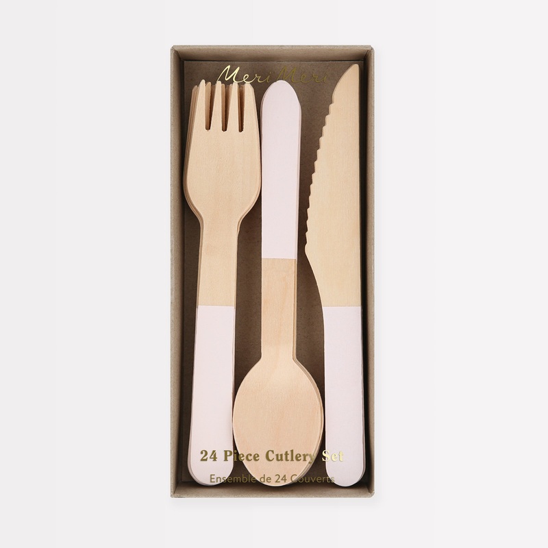 Ballet Slipper Pink Wooden Cutlery Set (x 24)