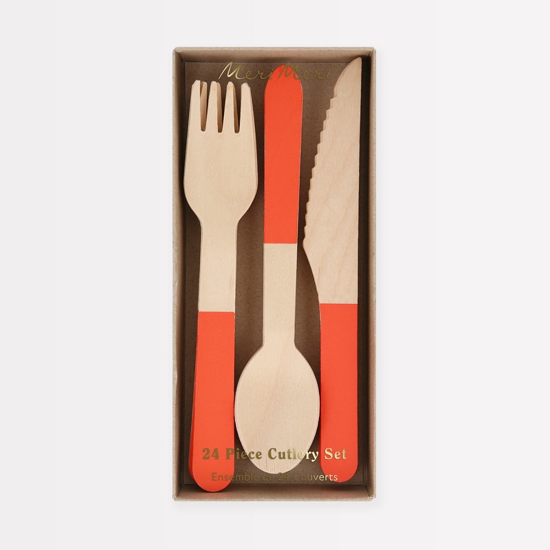 Tomato Red Wooden Cutlery Set (x 24)