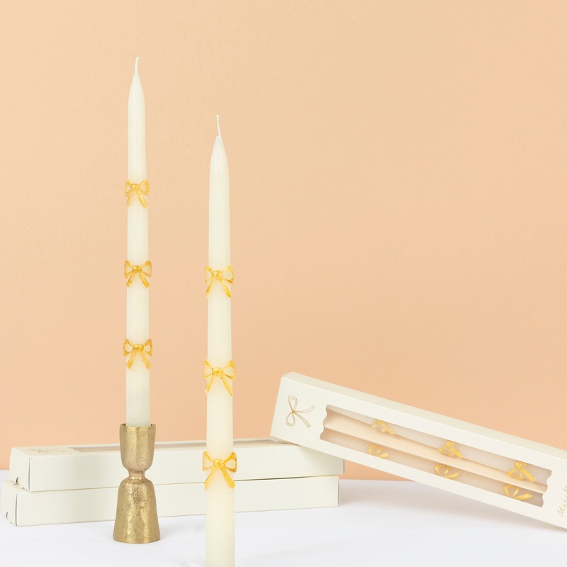 Gold Bow Taper Candles (x 2)