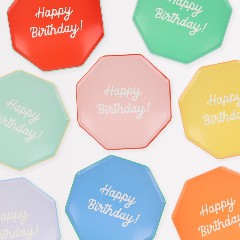 Mixed Happy Birthday Dinner Plates (x 8)