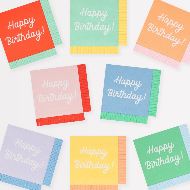 Mixed Happy Birthday Small Napkins (x 16)