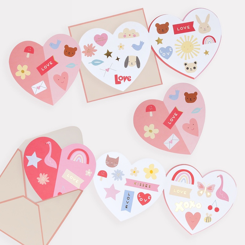 Heart Concertina Valentine’s Cards & Stickers (x 12)