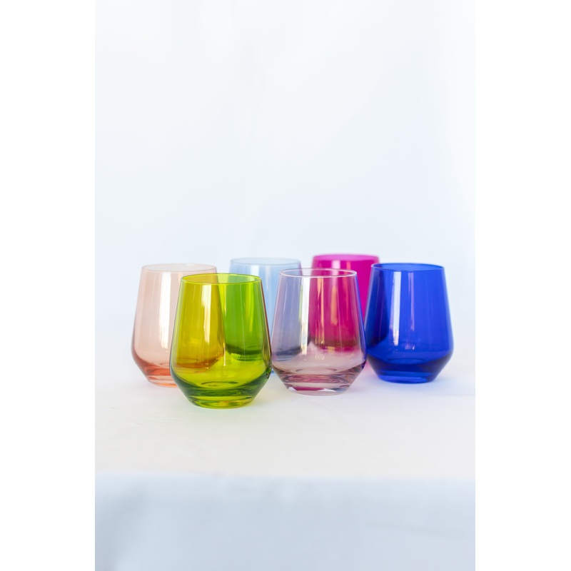 Mixed Color Stemless Wine Glasses ( x 6)